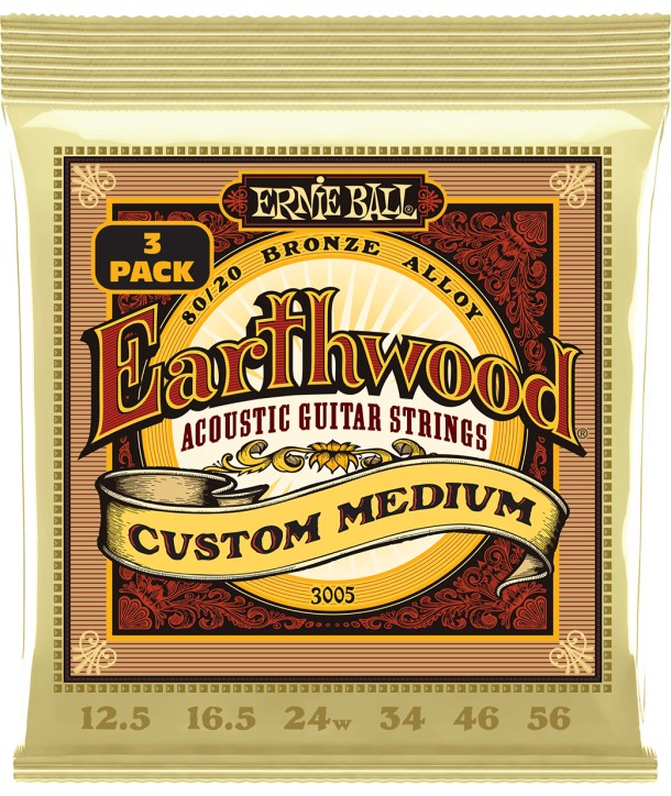 Pack 3 jeux de cordes Folk Earthwood Bronze Custom Medium 12,5-56