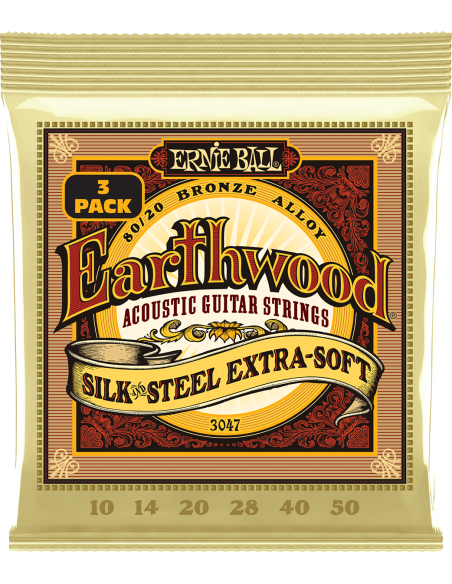 Pack 3 jeux de cordes Folk Earthwood Bronze Extra Soft silk&steel 10-50