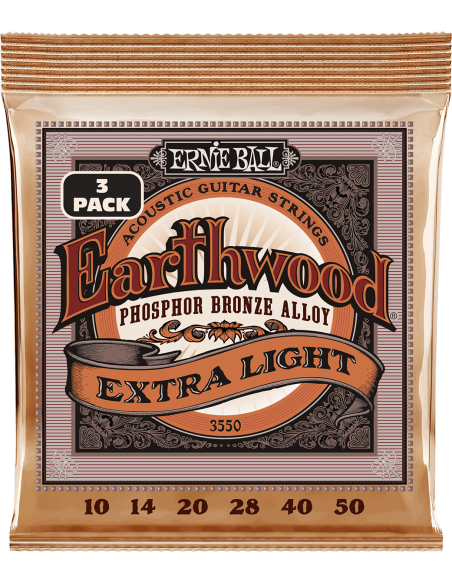 Pack 3 jeux de cordes Folk Earthwood Phosphore Bronze Extra Light 10-50