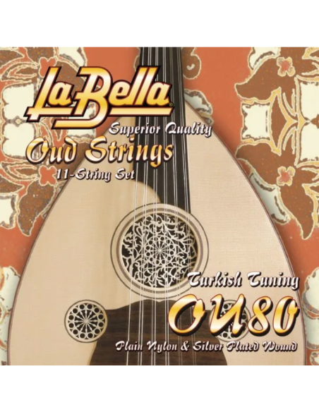 Jeu de 11 cordes pour oud nylon clair et filé plaqué argent accordage turc
