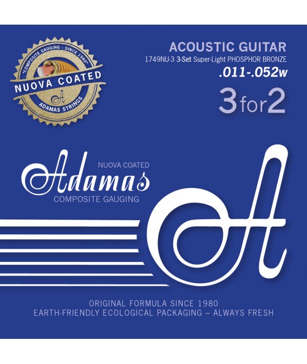 Set de 3 jeux de cordes pour guitare acoustique Adamas Nuova Phosphor bronze Coated réedition 11-52