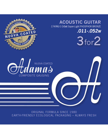 Set de 3 jeux de cordes pour guitare acoustique Adamas Nuova Phosphor bronze Coated réedition 11-52