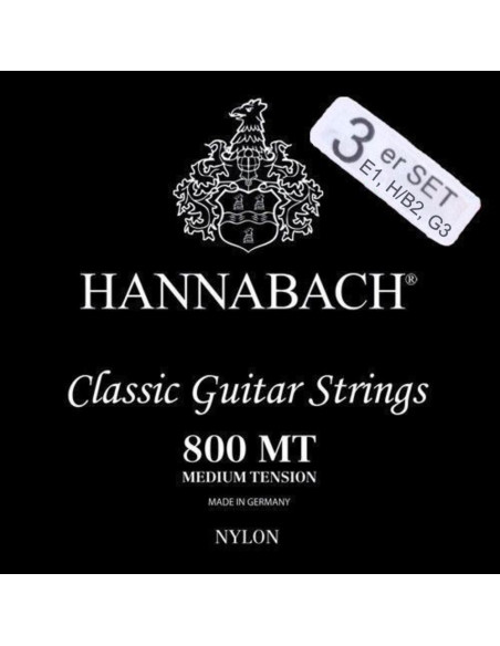 Lot de 3 cordes à l'unité aigües classique Série 800 tension medium nylon