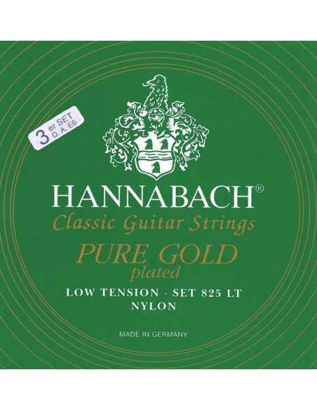 Lot de 3 cordes à l'unité classique Série 825 Pure gold tension légère Bass pack