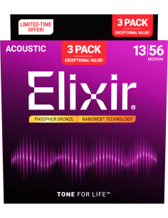 Pack of 3 sets of Nanoweb Phosphor Bronze Light Folk Strings 13-56