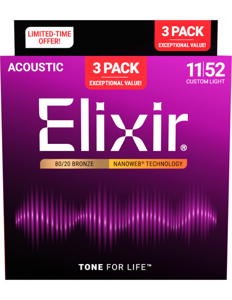 Pack de 3 jeux de cordes Folk Nanoweb Custom-light 11-52 11027