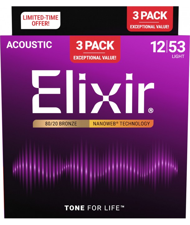 copy ofPack of 3 sets of Nanoweb Light Folk strings 12-53