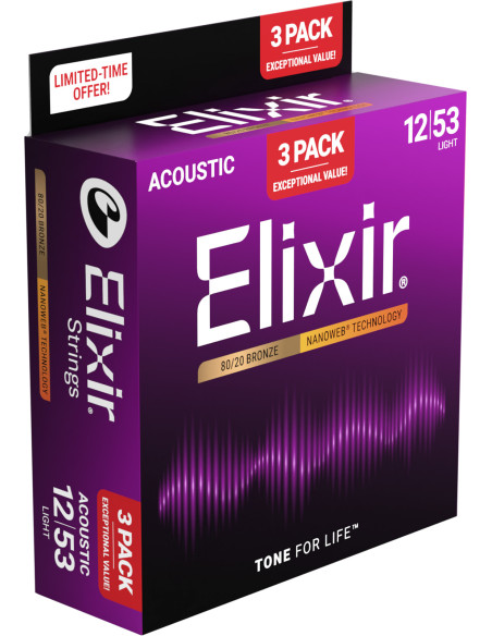 Pack de 3 jeux de cordes Folk Nanoweb Light 12-53 11052