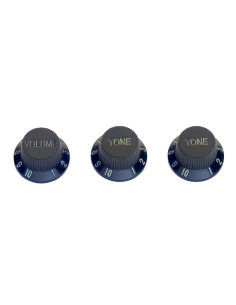 Strat-Style Volume and Tone Knobs (2-Pack), Black with White Letters