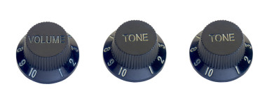 Strat-Style Volume and Tone Knobs (2-Pack), Black with White Letters