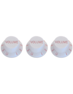 Strat-Style Volume and Tone Knobs (2-Pack), White with Gold Letters