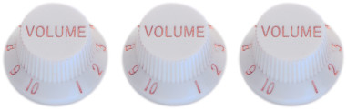 Boutons de volume et de tonalité (x 2) pour guitare électrique type S, blanc, lettrage doré