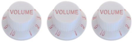 Strat-Style Volume and Tone Knobs (2-Pack), White with Gold Letters