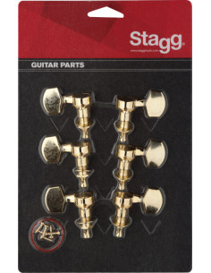 Individual Gold 3+3 Tuners for Electric or Acoustic Guitar, Schaller Style