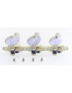 Mécaniques deluxe 3 x 3 avec l'axe semi-clos, pour guitare classique, finition dorée, boutons blancs