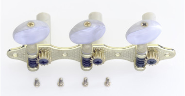 Mécaniques deluxe 3 x 3 avec l'axe semi-clos, pour guitare classique, finition dorée, boutons blancs