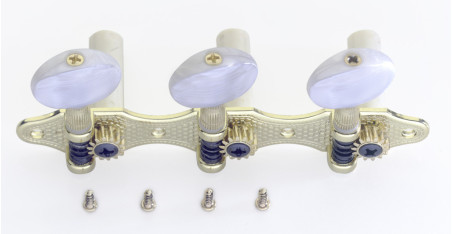 Mécaniques deluxe 3 x 3 avec l'axe semi-clos, pour guitare classique, finition dorée, boutons blancs
