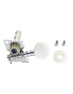 Mécaniques type guitare 2 x 2, pour ukulélé, finition chromée, boutons blancs