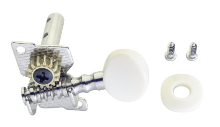 Mécaniques type guitare 2 x 2, pour ukulélé, finition chromée, boutons blancs