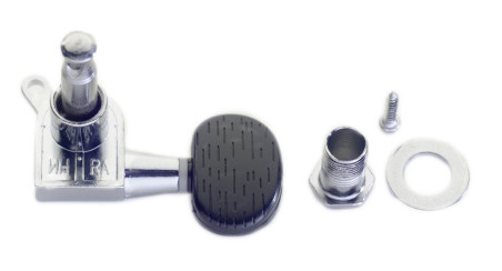 Oil-Bath 2+3 Acoustic Guitar Tuners, Chrome with Black Wood-Look Buttons