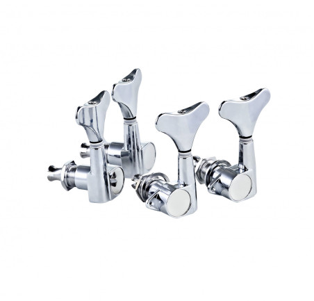 Oil-bath 2+2 individual tuning machine set for bass, 18:1 ratio, chrome