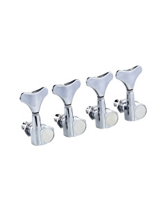 Oil-bath 4-in-line individual tuning machine set for bass, 18:1 ratio, chrome
