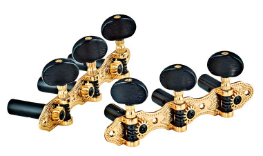 Jeu de mécaniques pour guitare classique série Deluxe, ratio 14:1, plaques dorées, boutons noirs style ébène