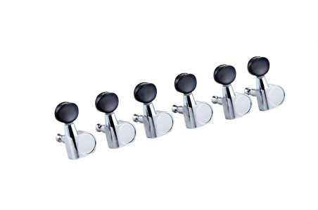 Jeu de 6 mécaniques en ligne séparées à bain d'huile pour guitare électrique, ratio 14:1, chromées, boutons noirs