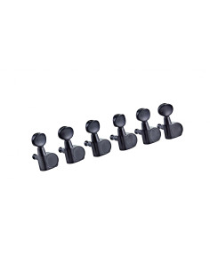 Oil-bath 6-in-line individual tuning machine set for electric guitar, 14:1 ratio, gloss black, black buttons