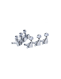Locking 3+3 individual tuning machine set for electric guitar, 18:1 ratio, chrome