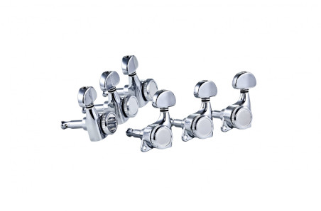 Locking 3+3 individual tuning machine set for electric guitar, 18:1 ratio, chrome