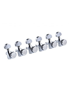 Locking 6-in-line tuning machine set for electric guitar, 18:1 ratio, chrome