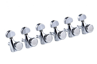Locking 6-in-line tuning machine set for electric guitar, 18:1 ratio, chrome