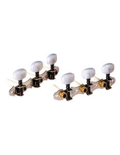 Tuning machine set for classical guitar, Family series, 14:1 ratio, chrome plates, pearl white buttons