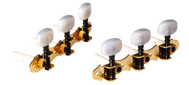 Tuning machine set for classical guitar, Family Pro series, 14:1 ratio, gold plates, pearl white buttons