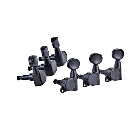 Jeu de mécaniques séparées 3+3 à bain d'huile pour guitare électrique, ratio 14:1, noir brillant, boutons noirs