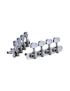 Traditional 2x4 in-line tuning machine set for A-style mandolin, 14:1 ratio, chrome