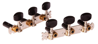 Tuning machine set for classical guitar, Student series, 14:1 ratio, chrome plates, pearl black buttons