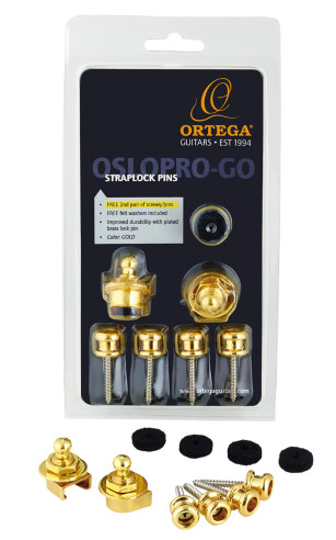 Set of 2 complete strap locks, pro version for two instruments (one free pair of screws and strap buttons), gold