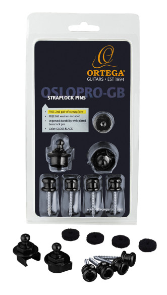 Set of 2 complete strap locks, pro version for two instruments (one free pair of screws and strap buttons), gloss black