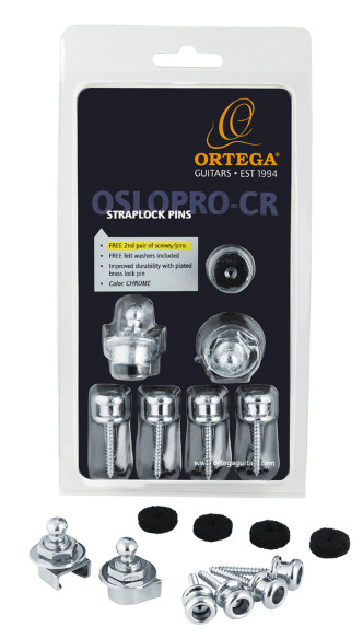 Set of 2 complete strap locks, pro version for two instruments (one free pair of screws and strap buttons), chrome