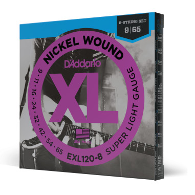 Jeu de 8 cordes électriques XL Nickel Wound Super Light 9-65