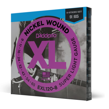 Jeu de 8 cordes électriques XL Nickel Wound Super Light 9-65