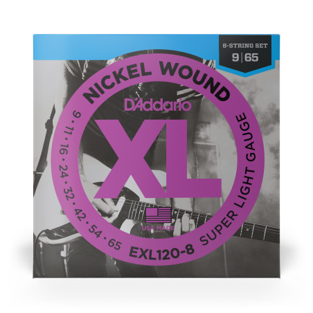 Jeu de 8 cordes électriques XL Nickel Wound Super Light 9-65
