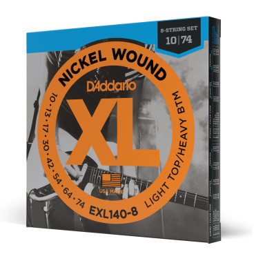 Jeu de 8 cordes électriques XL Nickel Wound Light Top Heavy Bottom 10-74