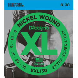 Jeu de Cordes électriques Nickel Wound Extra super Light 8-38 filé rond nickel