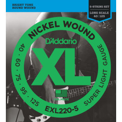 Jeu de cordes Basse XL 5 CORDES Super soft 40-125 filé rond nickel
