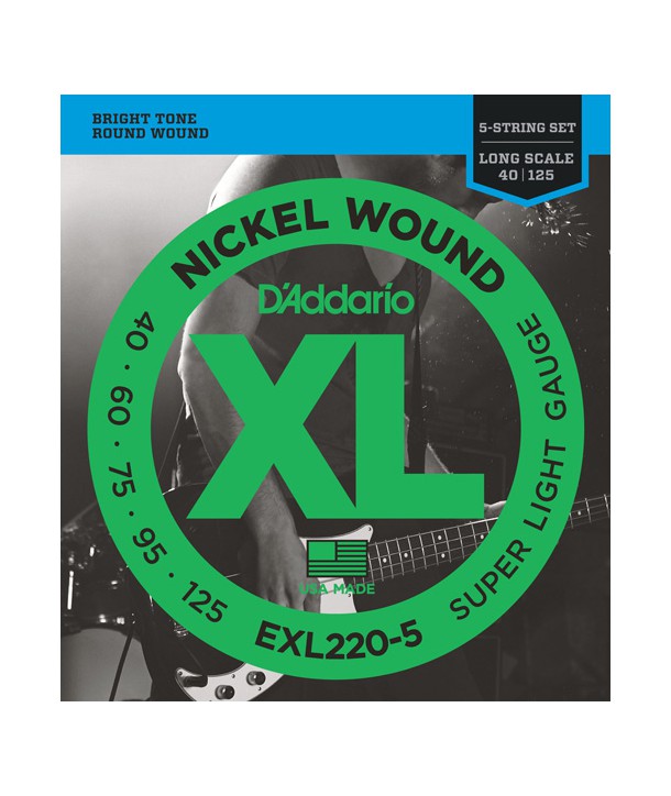 Jeu de cordes Basse XL 5 CORDES Super soft 40-125 filé rond nickel
