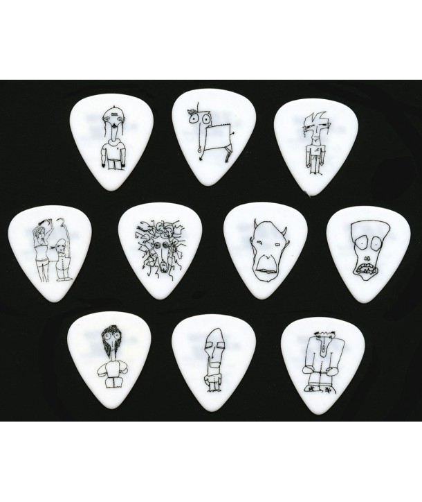 Lot de 10 médiators Joe Satriani blancs-durs.