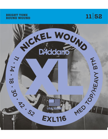 Jeu de cordes électriques Nickel Wound Medium 11-52 filé rond nickel
